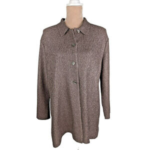 Chicos Travelers Jacket Top Brown Womens Crinkle Blouse Button Tunic XL US 16